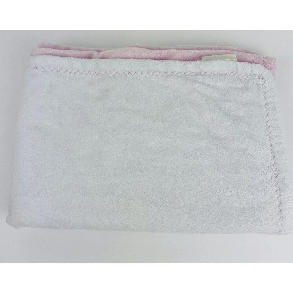 Pottery Barn Kids Pink White Zig Zag Stitch Trim Soft Baby Blanket Lovey Plush